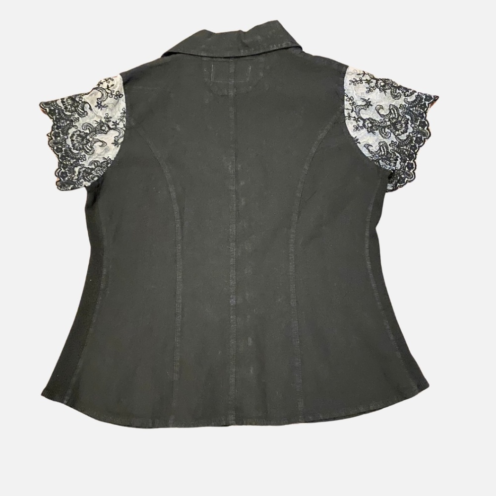 Embroidered Cotton Lucy Cap Lace Sleeve Button Blouse - Picture 3 of 9